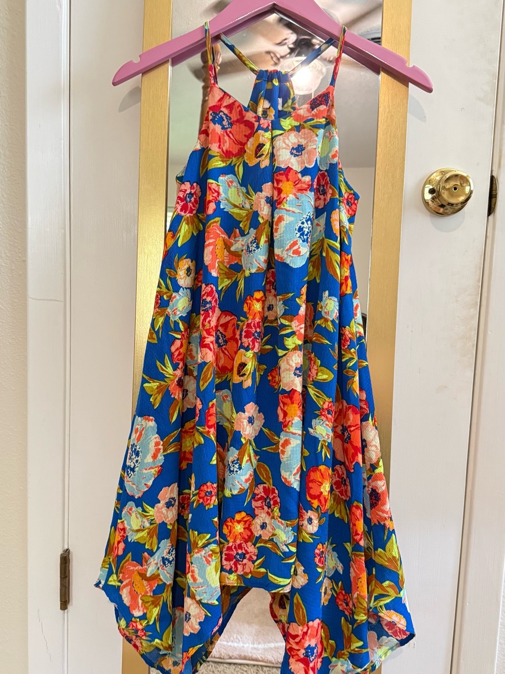 Gianni Bini Blue Floral Handkerchief-Hem Girls Dress. Gorgeous! no tags